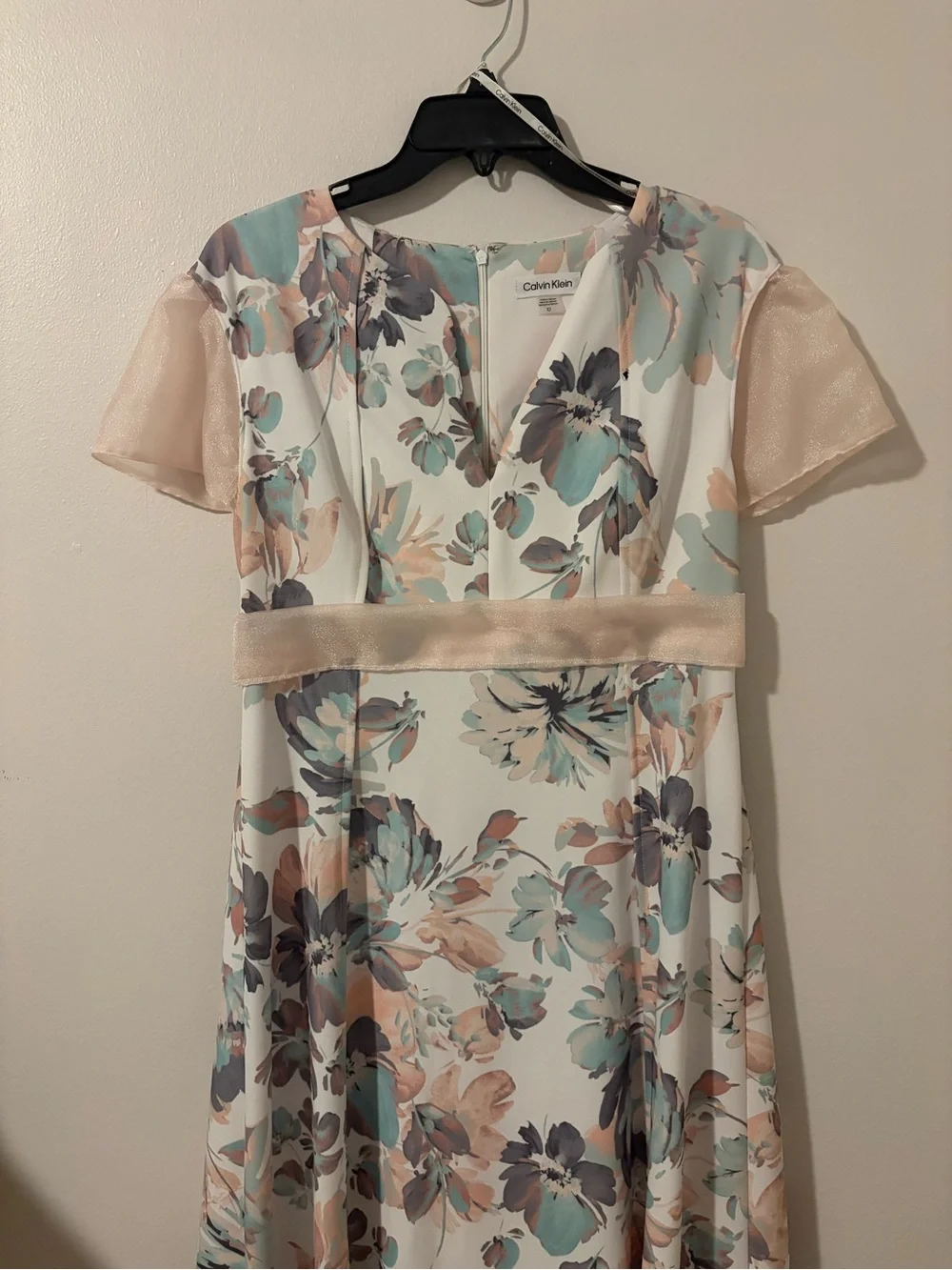 Calvin Klein Floral Midi Dress in Ivory, peach and Teal
